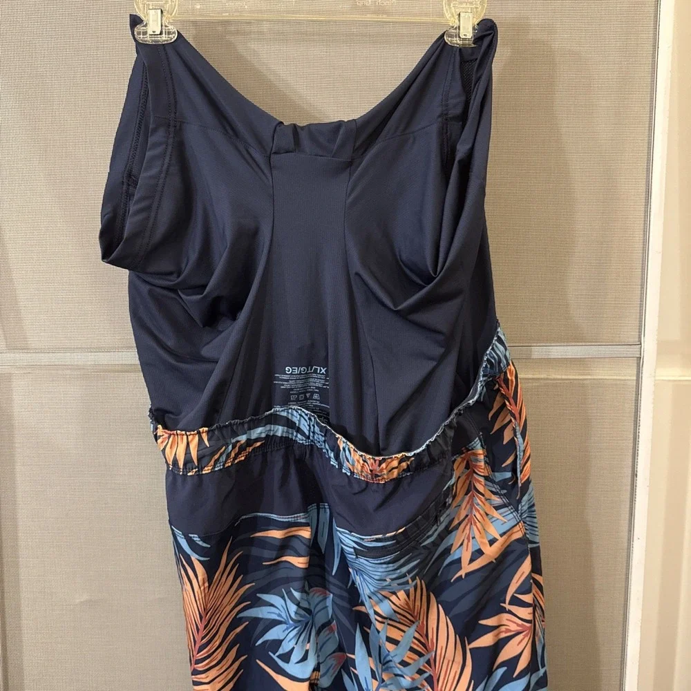 Speedo Swim Trunks Men's XL Blue Orange Tropical Print Elastic‎ Waist